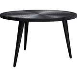 29 Inch Round Coffee Table, Embossed Surface Patterning, Black Wood