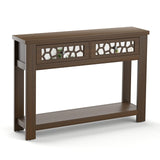 2-tier Console Table with Drawers, Wood Entryway Table with 2 Drawers & Open Storage Shelf for Living Room Entryway,