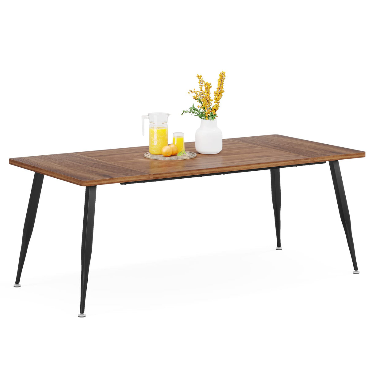 70.9 Inch Large Rectangular Dining Table Kitchen Furniture,Brown+Black