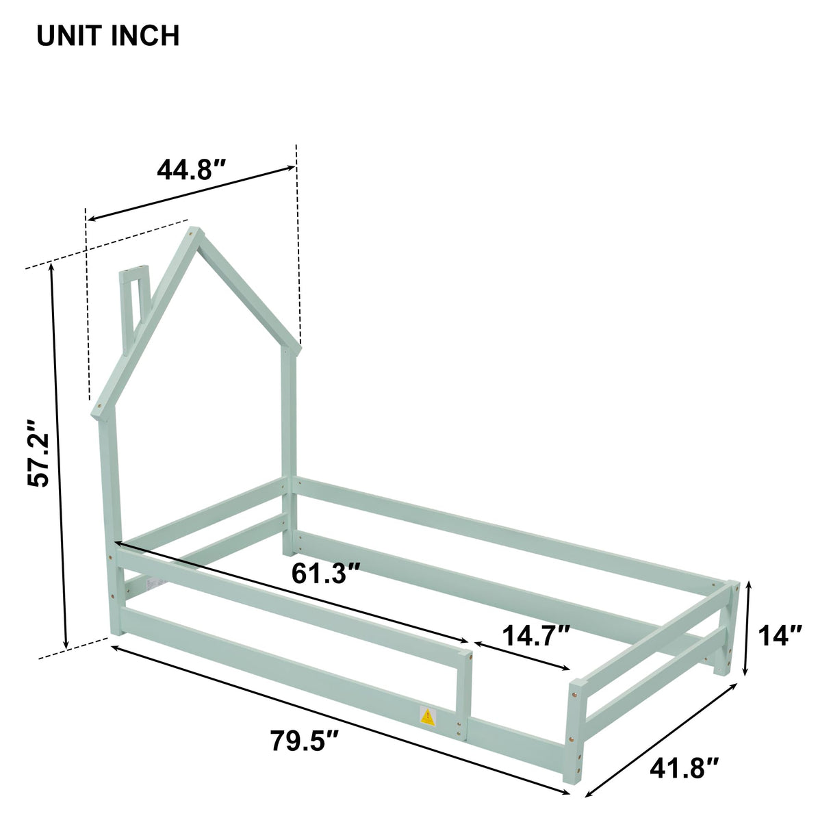 loor Bed with House-Shaped Headboard, Wooden Platform Bed with Full-Length Fences for Kids Boys Girls, Ideal Bed Frame, Easy Assembly, Light Green