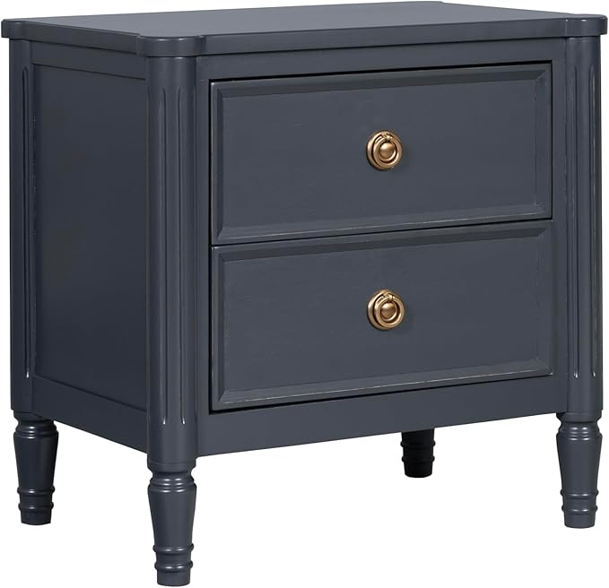 Elyria Modern French Solid Wood Nightstand with 2 Drawers and USB Ports