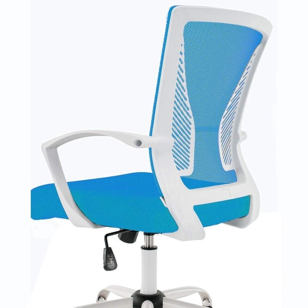 Modern Mid-Back Mesh Office Chair with Armrests, Contemporary Breathable Blue White Office Desk Chair with Adjustable Height Rolling Smooth Mobility Solid Caster Wheels, Ergonomic Office Chair