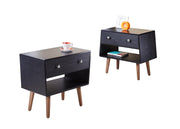 Modern 1-Drawer Nightstand, Set Of 2, Black