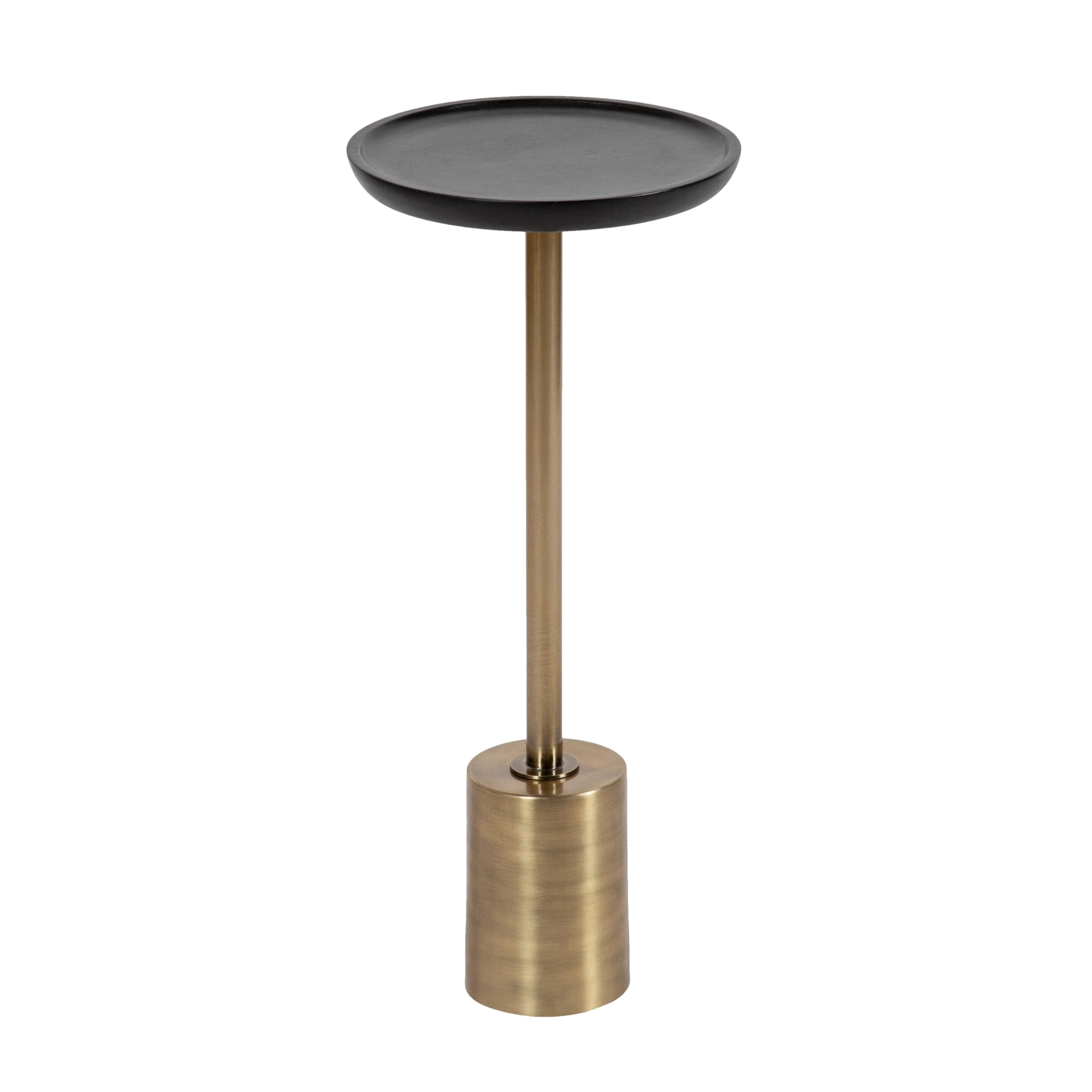 Xyler Transitional Round Wood and Metal Drink Table for Use as Plant Pedestal