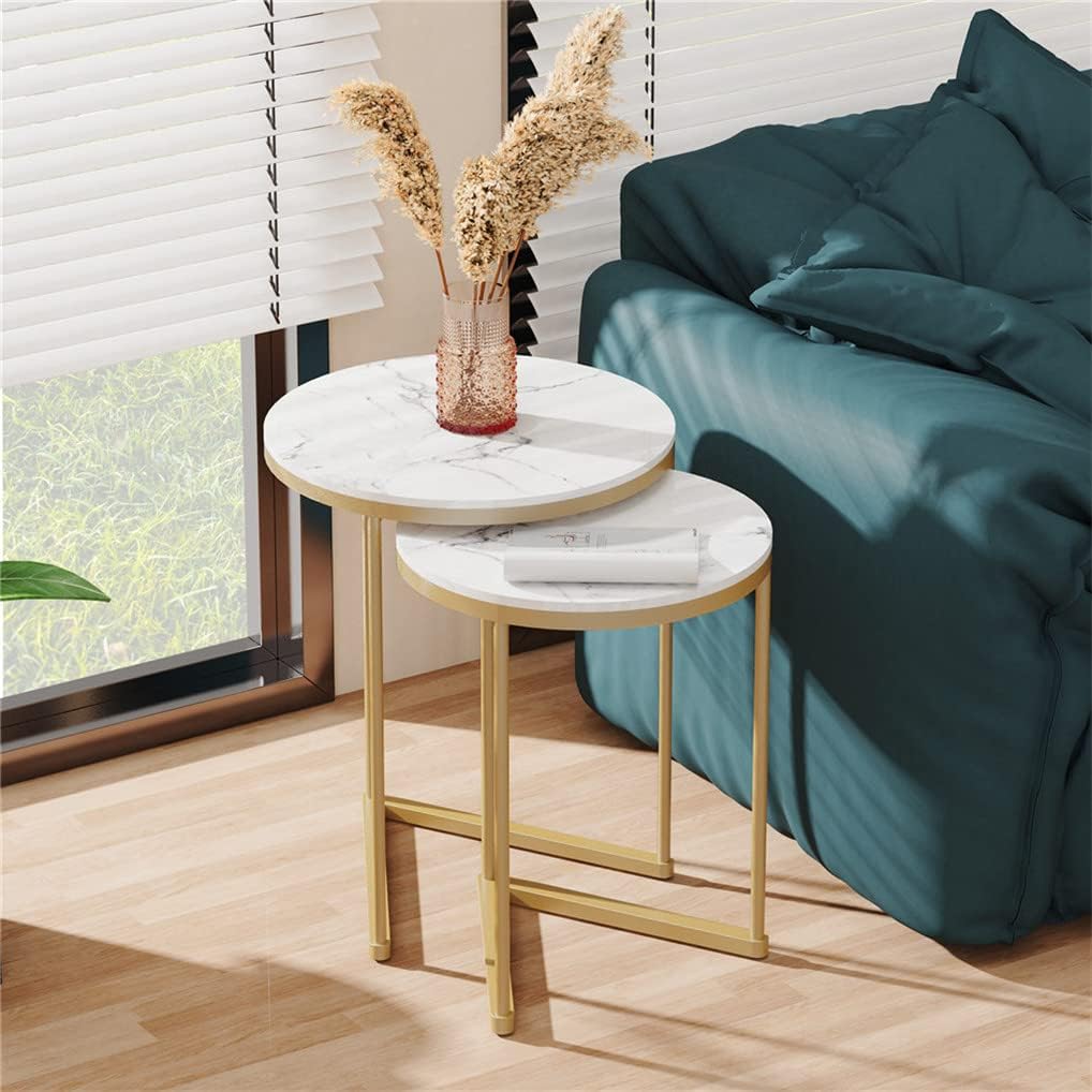 Nesting Side Table Set of 2 Gold Marble Nesting Accent Table Set