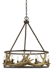 Rustic Antler Chandelier - 6 Light Fixture in Rust Finish