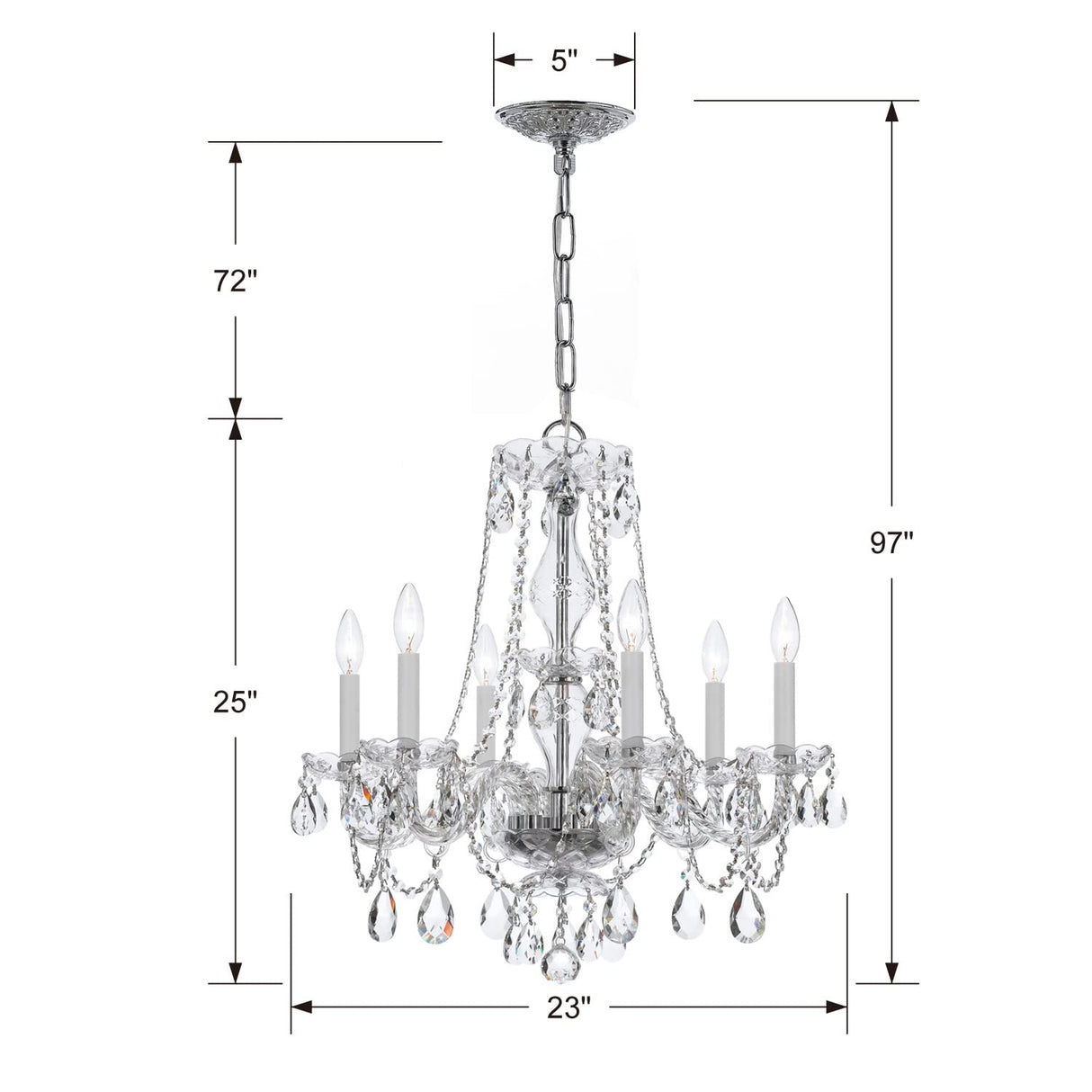 Six Light Chandelier in Classic Style - 23 Inches Wide by 25 Inches High-Hand Cut Crystal