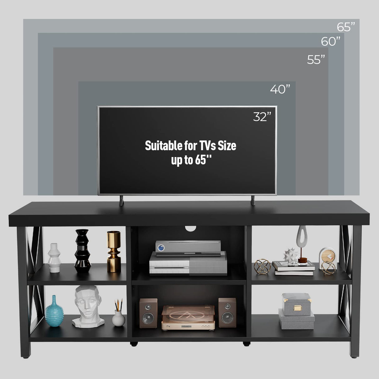 TV Stand for TV up to 65 inches, Entertainment Center with 6 Storage Cabinet