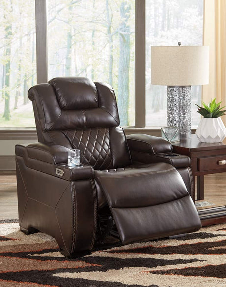 Warnerton Faux Leather Power Recliner with Adjustable Headrest, Brown