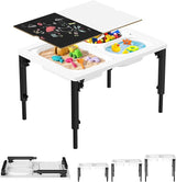 Foldable Sensory Table for Toddlers, Adjustable Height Kids Table, Wooden Activity Table with Metal Legs