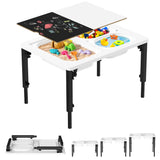 Foldable Sensory Table for Toddlers, Adjustable Height Kids Table, Wooden Activity Table with Metal Legs