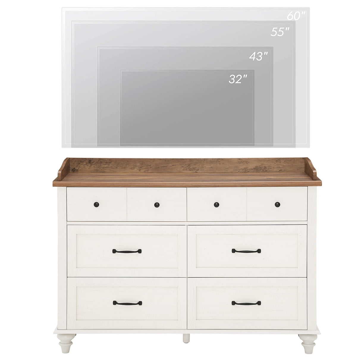 White Dresser for Bedroom with 6 Drawers, Kids Dresser TV Stand