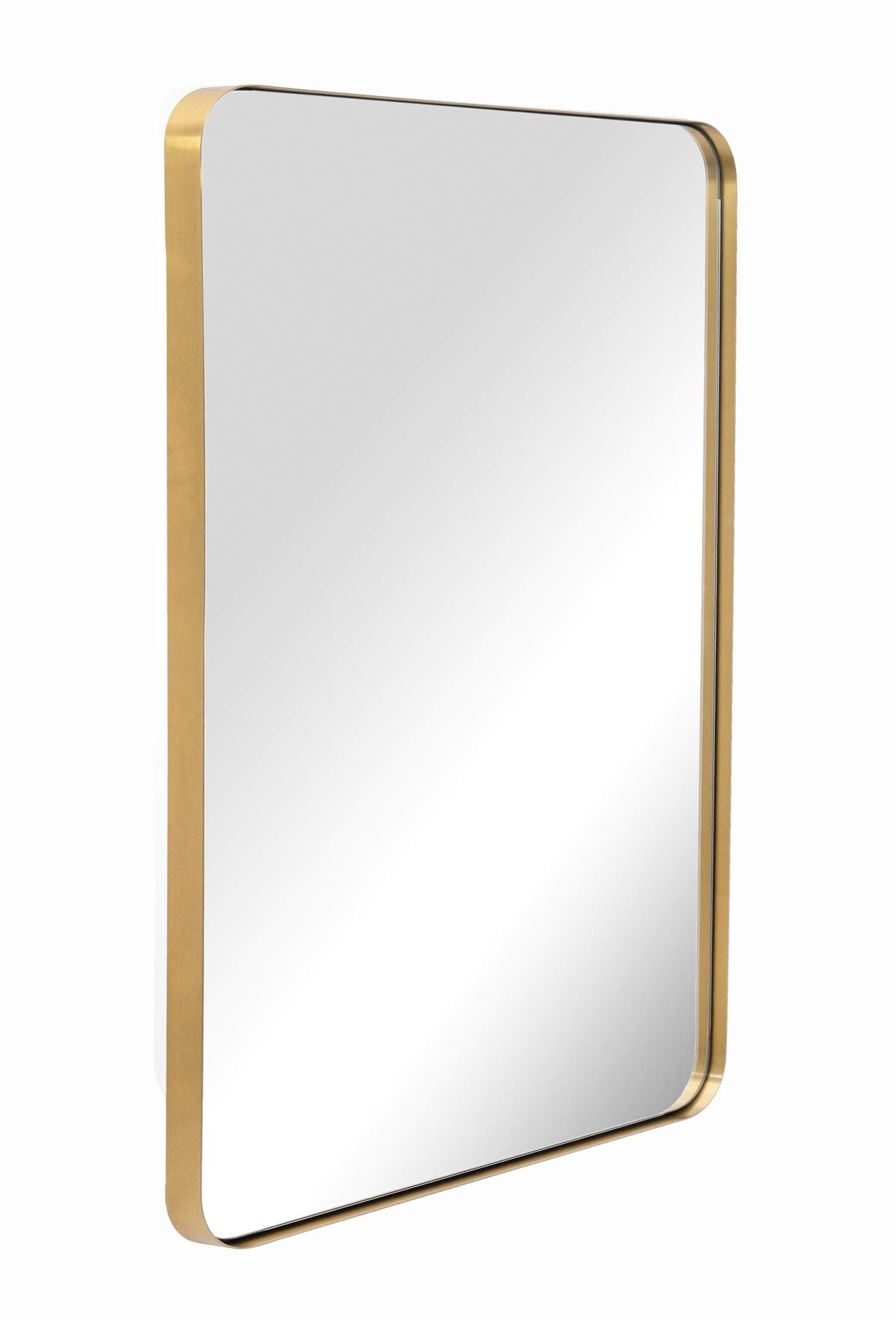 Bathroom Wall Mirror with Metal Frame Gold, 22x30x1’’ Rounded Corner Rectangle