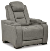 The Man-Den Leather Power Recliner with Adjustable Headrest & Wireless Charging, Gray