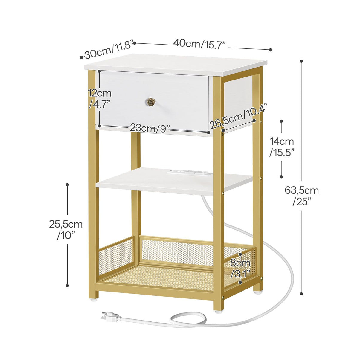 Nightstand with Charging Station and Side Table Bundle