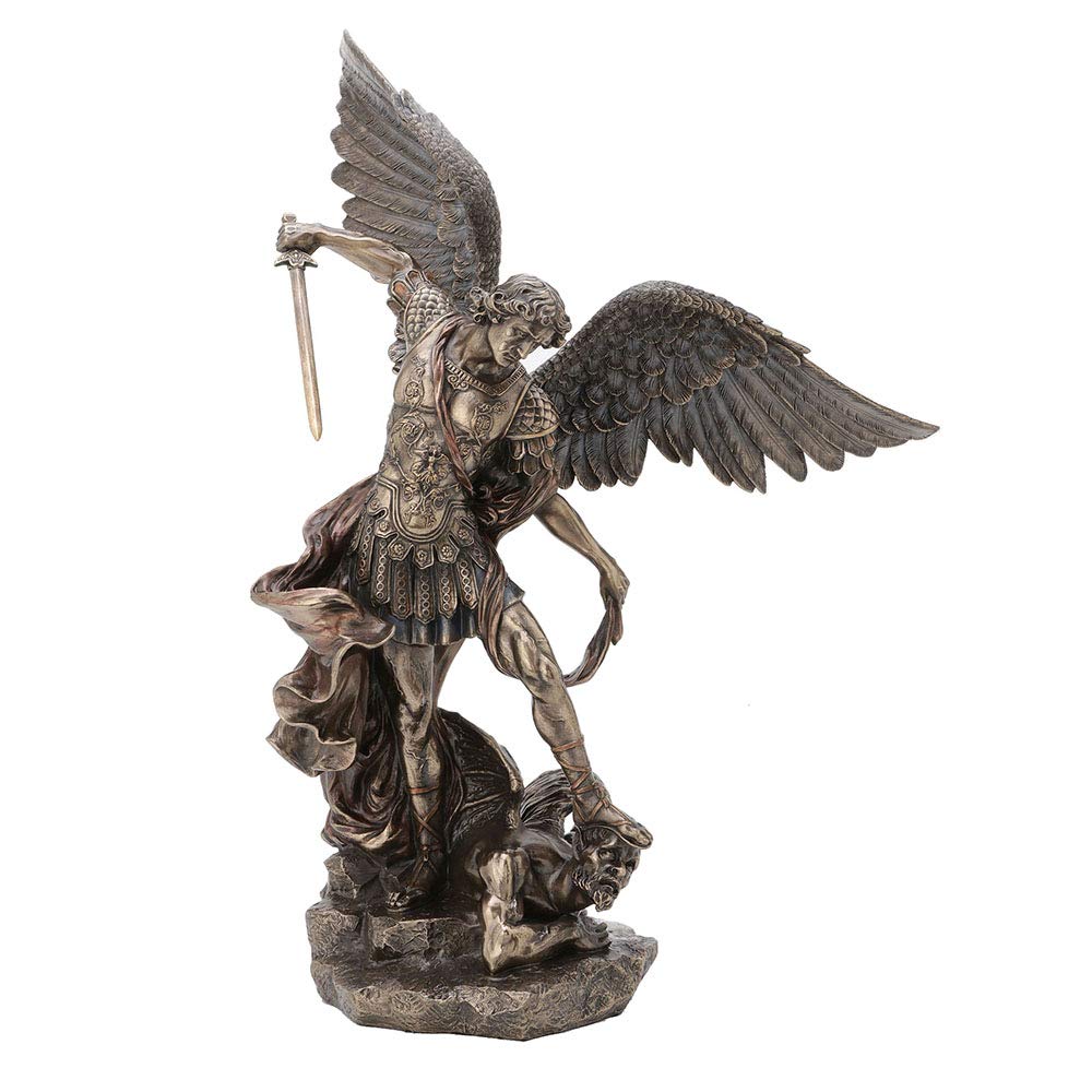 21.5 Inch Saint Michael Standing Over Demon Archangel Warrior Antique Bronze Finish Sculpture Religious Figurine
