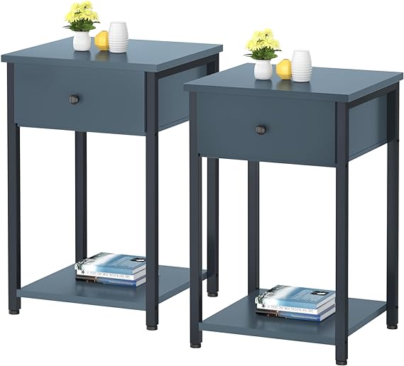 Nightstand Set of 2 Modern End Table Side Table with Drawer and Storage Shelf Wood Night