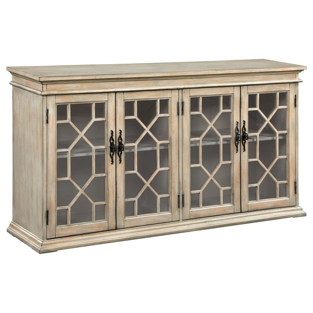 4-Glass Door Traditional Wood Accent Cabinet Ivory