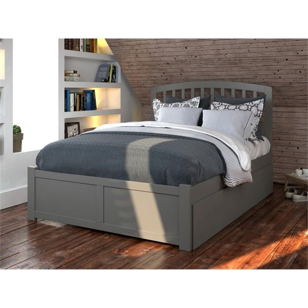 Solid Wood Full Platform Bed of with Twin Trundle in Gray