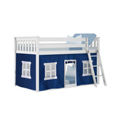 Low Bunk Bed, Twin-Over-Twin Bed Frame For Kids With Curtains For Bottom