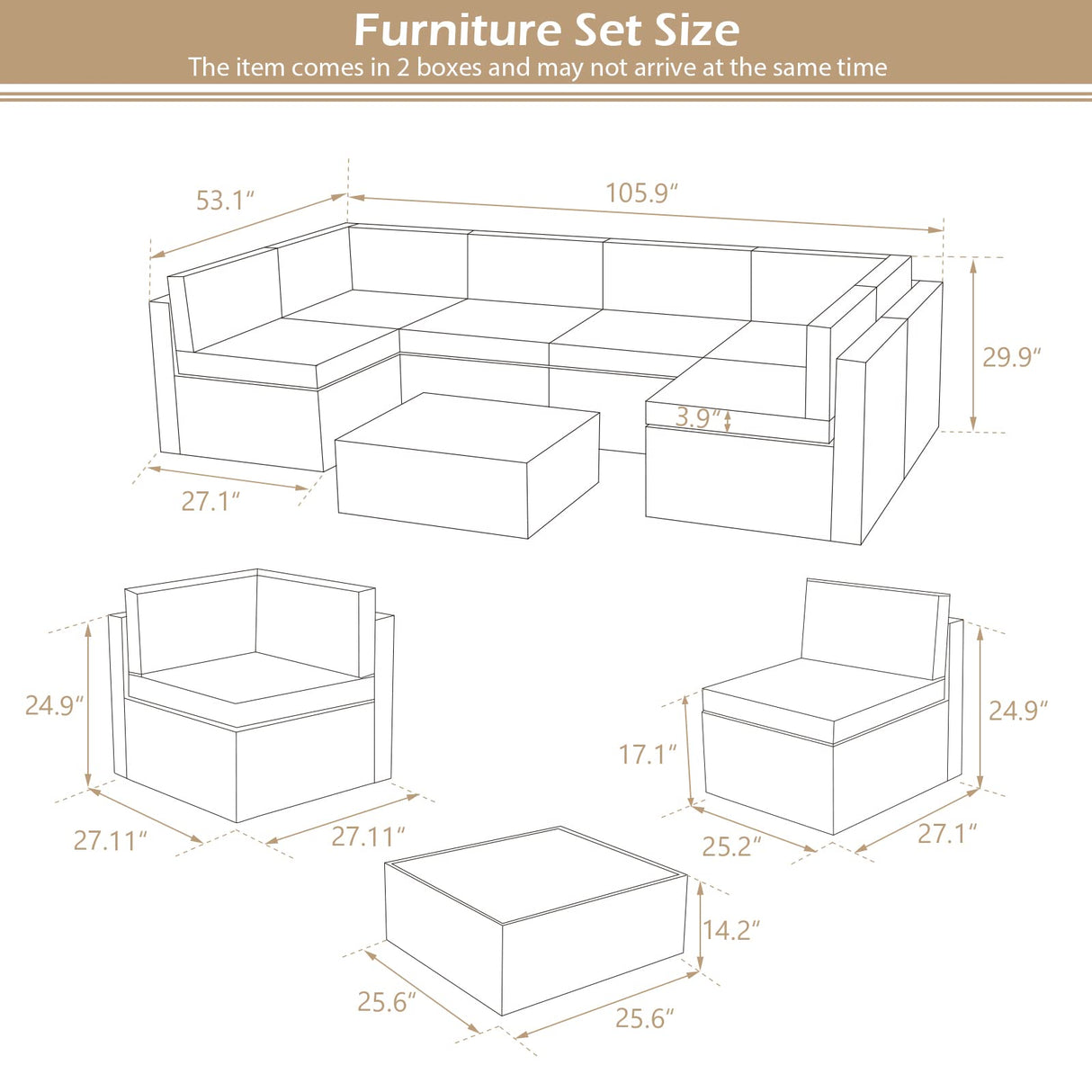 7 Piece Outdoor Patio Furniture Set, Outdoor Sectional Conversation Furniture Chair