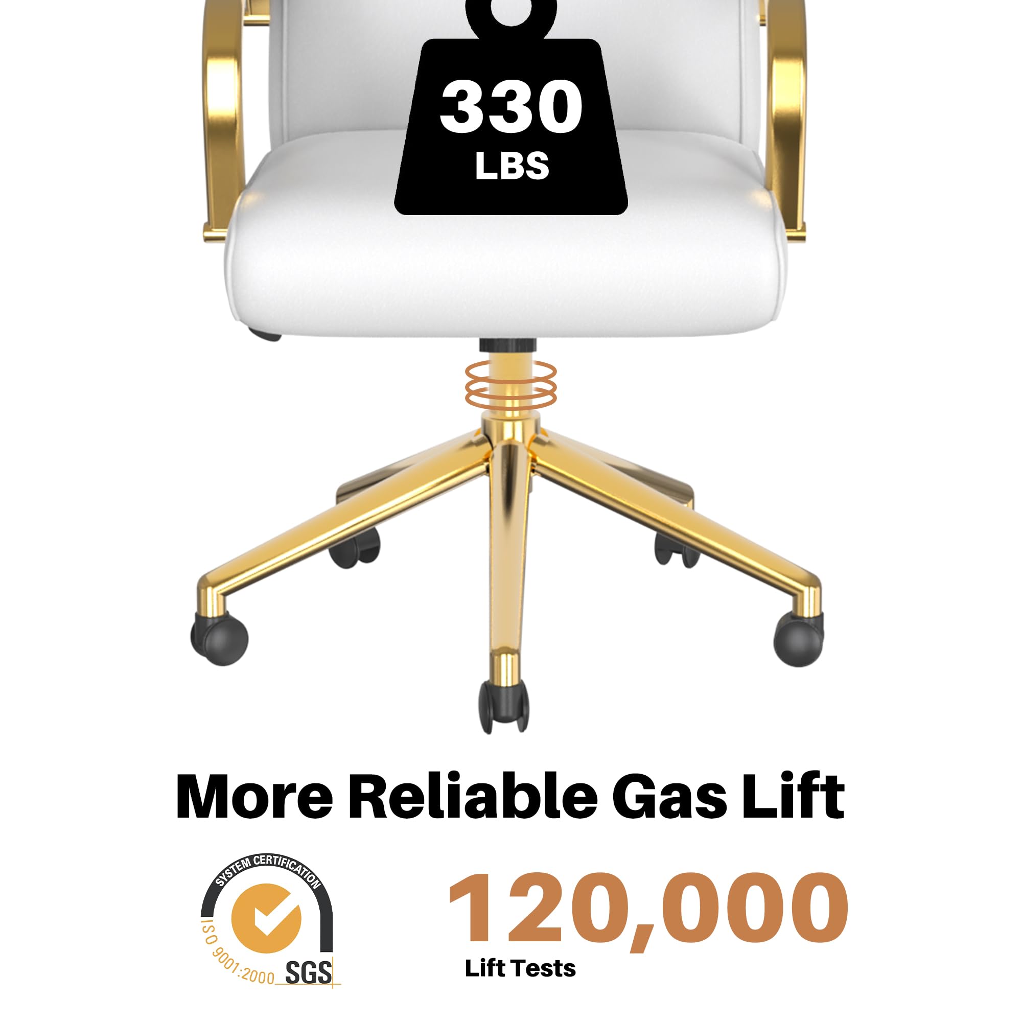 White and Gold Office Chair - Memory Foam High Back Executive Desk Chair