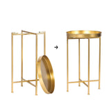 Tray Metal End Table, Gold Round Foldable Side Table Small Decorative Sofa Snack Coffee