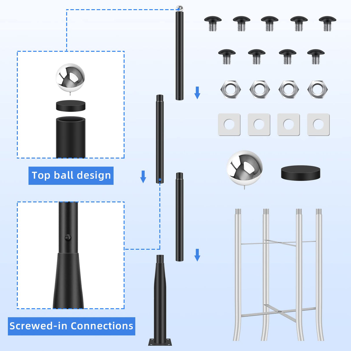 Street Light Pole 13Ft, Metal Solar Lamp Posts for Outdoor Light, Backyard Accessories