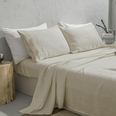 100% Washed French Linen Sheet Set-King Size-Natural Linen-4 Pieces