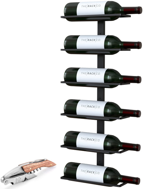 Wall Series - Center Frame Metal Wall Mount Wine Bottle Rack, Black (6 Bottles)