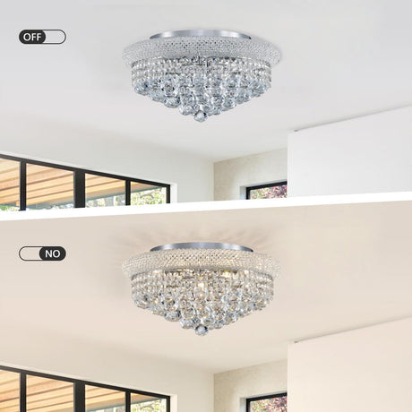 Modern Flush Mounted Crystal Chandeliers - Diameter 18 inch Chrome Ceiling Chandelier