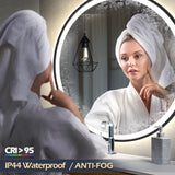 Round LED Sensor Mirror with Dimmable Anti-Fog - 28" Black Frame