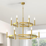 40 Inch Wagon Wheel Chandelier 12 Light, 2 Tier Large Chandeliers for High Ceilings,