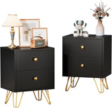 Black Nightstand, Black and Gold Nightstand, Night Stand with Drawers, Small End Table