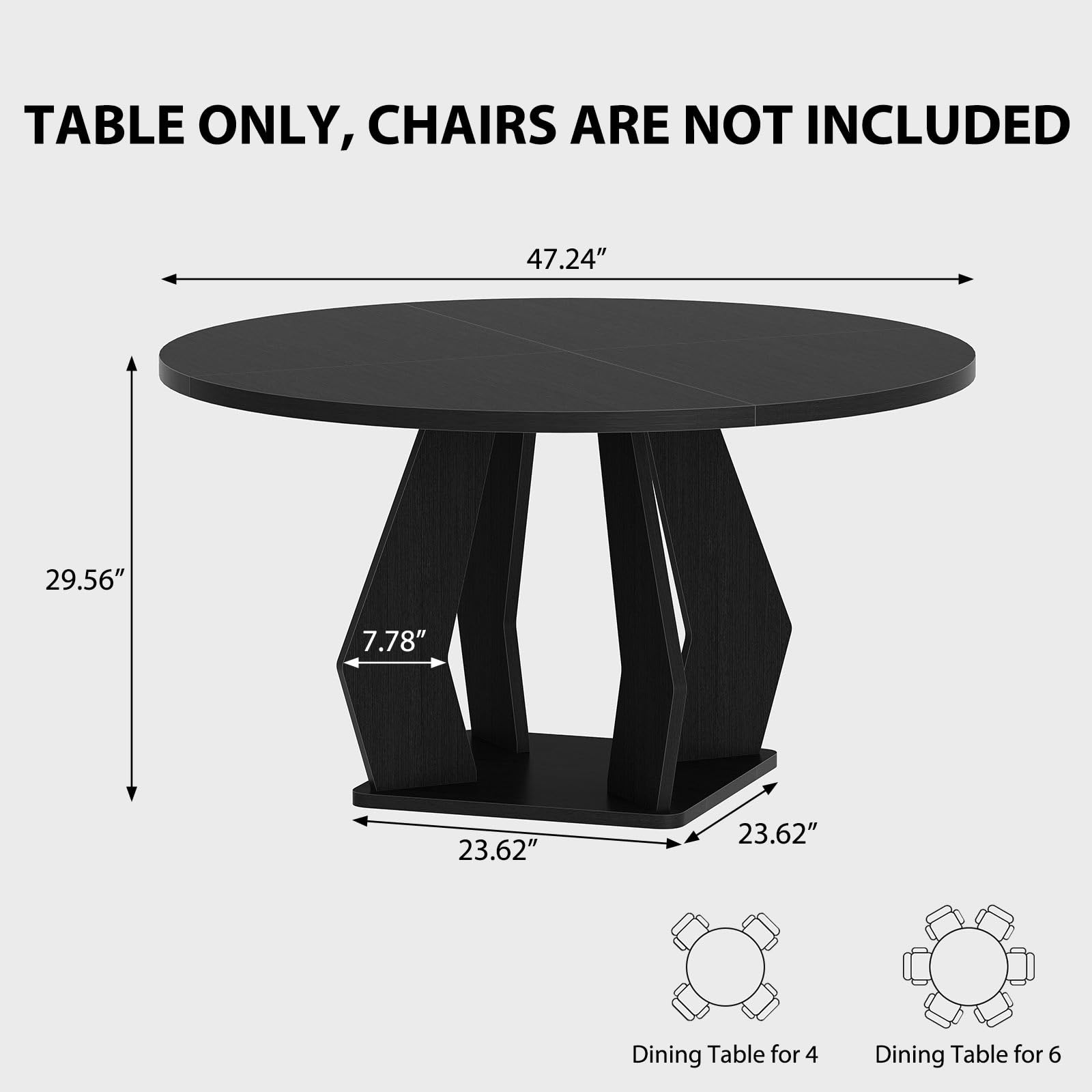 Round Dining Table for 4-6 People - 47 Inch Modern Wood Circle Table