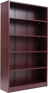 5 Shelf White Bookcase 60 inch Tall Wood Bookshelf for Bedroom