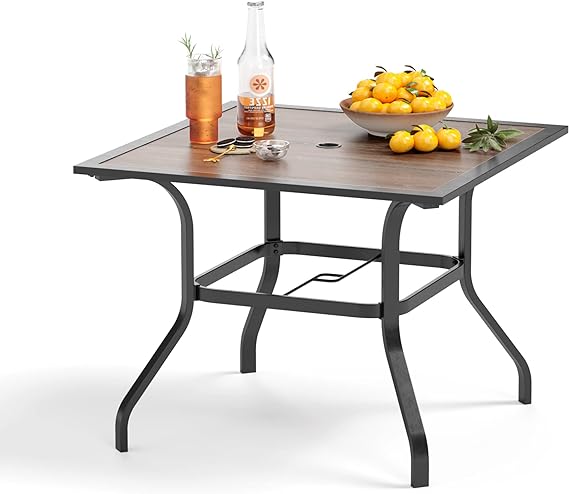 Metal Steel Slat Dining Rectangle Table with Adjustable Umbrella Hole