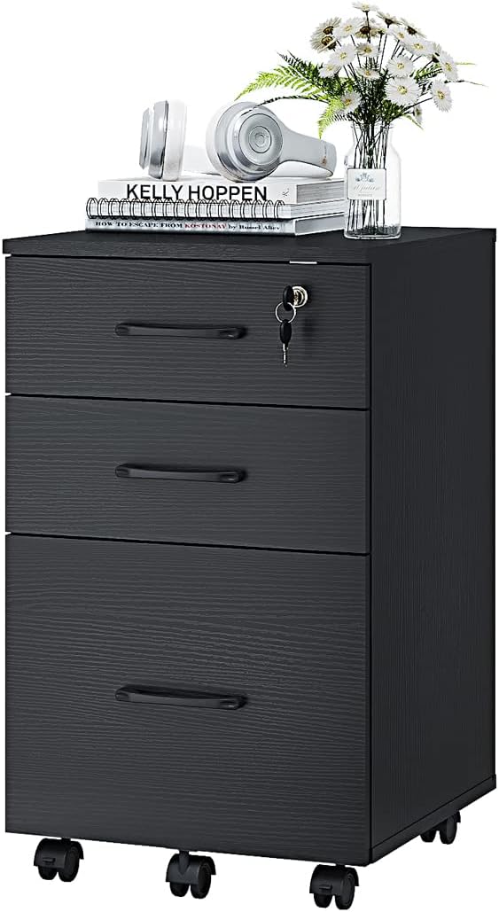 3 Drawer Wood Mobile File Cabinet, Under Desk Storage Drawers Small File Cabinet