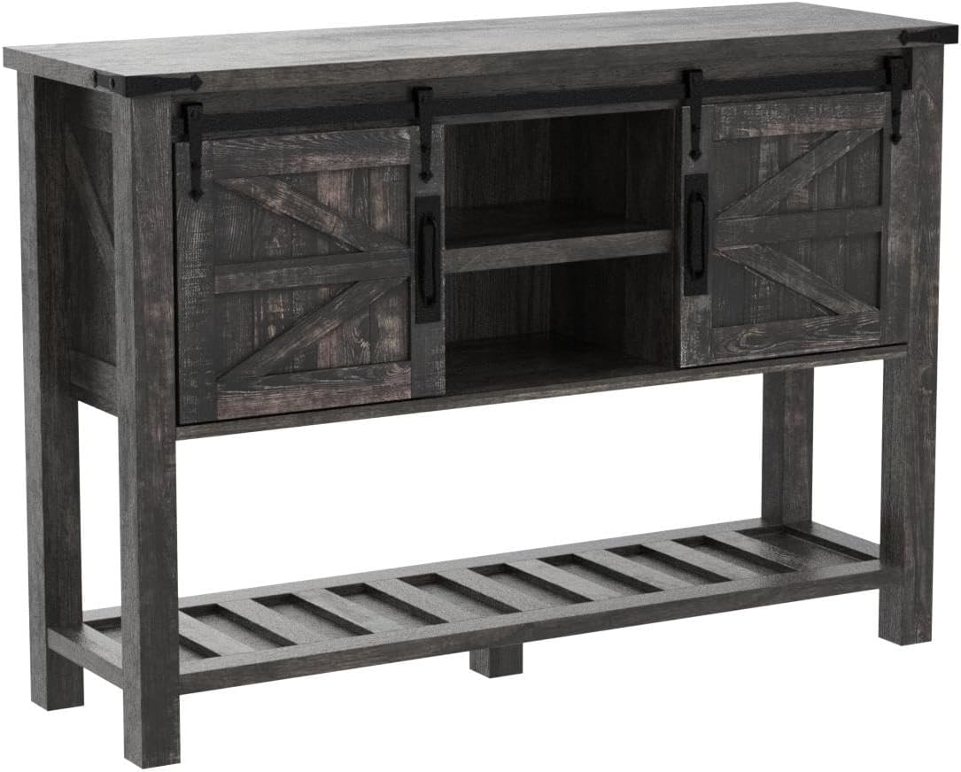 Entryway Table with Sliding Barn Doors, 46" Farmhouse Console Table with Storage Shelf