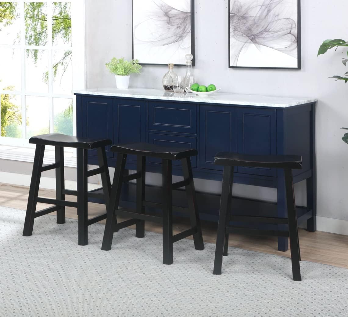 Heavy-Duty Solid Wood Saddle Seat Kitchen Counter Height Barstools, 24 Inches