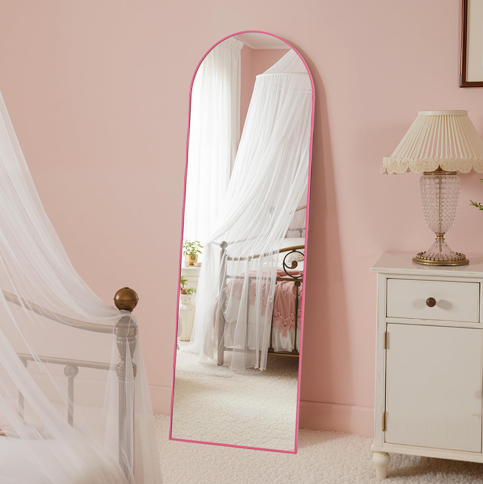 Arched Full Length Mirror 19x57 - Pink Aluminum Frame Floor Mirror