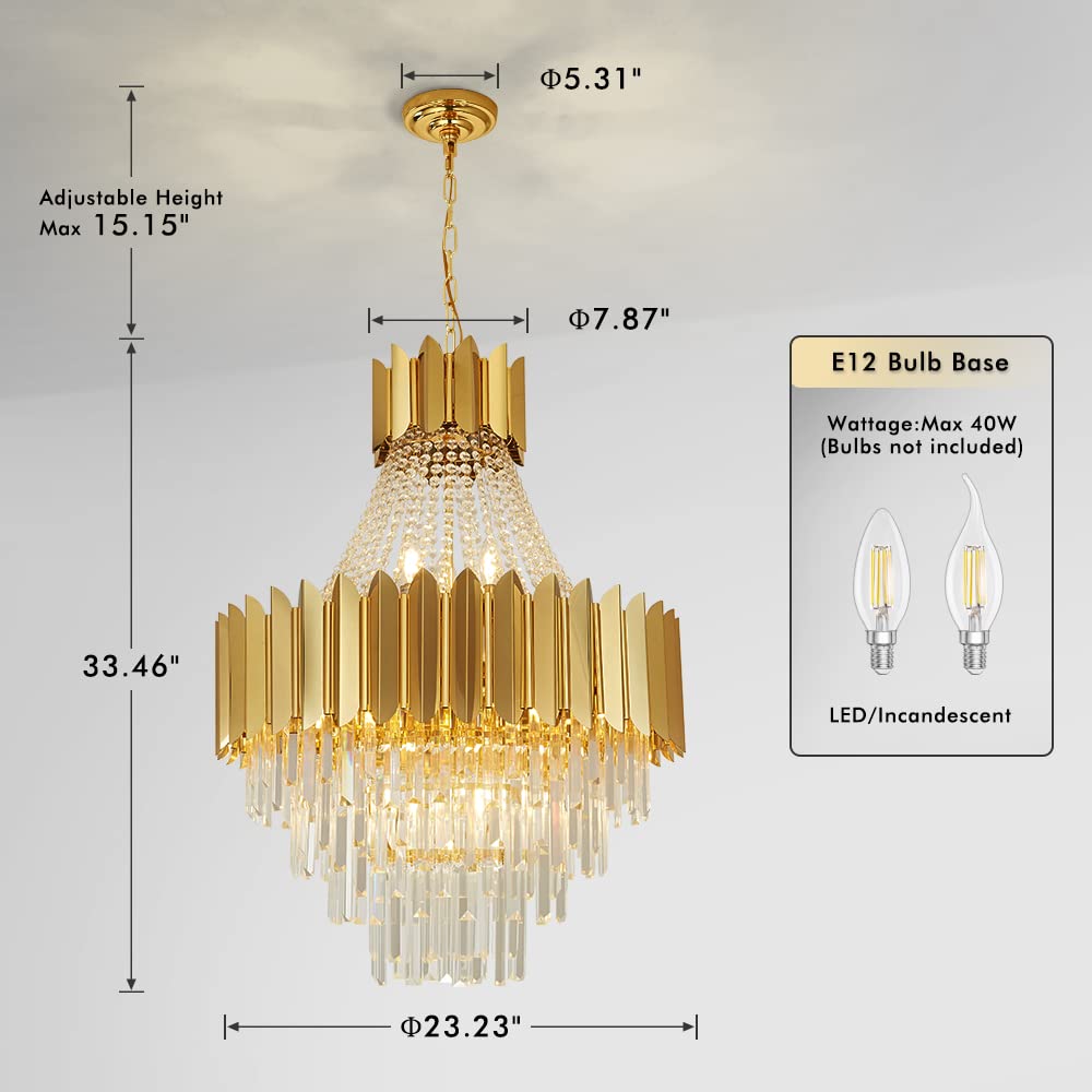 Modern Crystal Chandelier, Luxury Gold Crystal Hanging Ceiling Light Contemporary