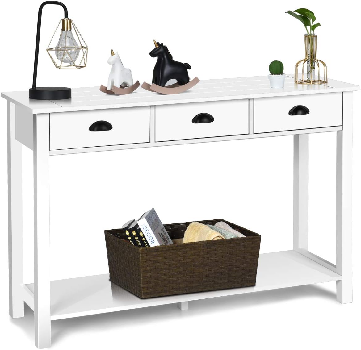 Console Table with 3 Drawers, Sofa Side Table with Shelf