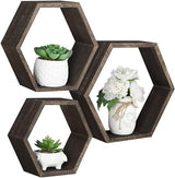 Hexagonal Floating Shelves Wall Mounted Set of 6 Wood Farmhouse Storage Honeycomb