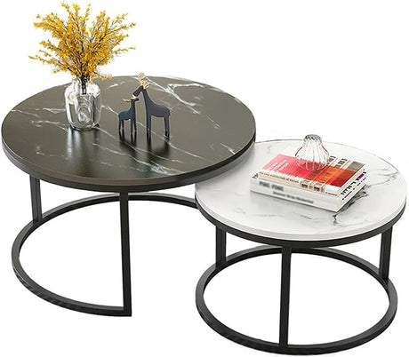 Modern Round Nesting Coffee Table Set of 2, Marbling Stack Side Tables, End Tables