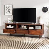 Walker Edison Millie Mid Century Modern 3 Drawer Solid Wood Low Stand for TVs up to 80 Inches, 70 Inch, Walnut
