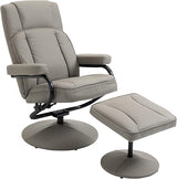 Swivel Recliner, Manual PU Leather Armchair with Ottoman Footrest for Living Room,