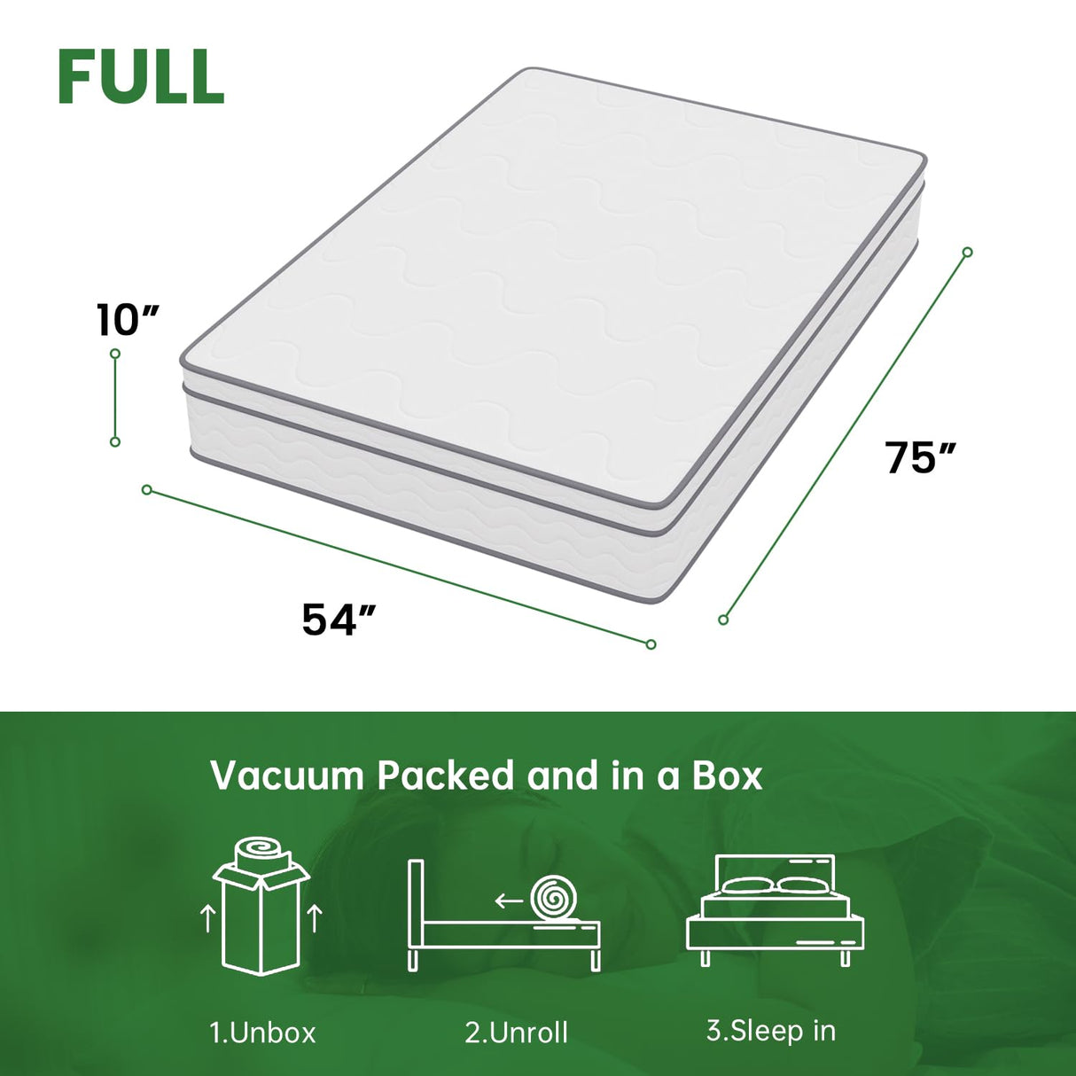 10 Inch Innerspring Full Mattress Medium Firm Hybrid Mattress with Removable Cover