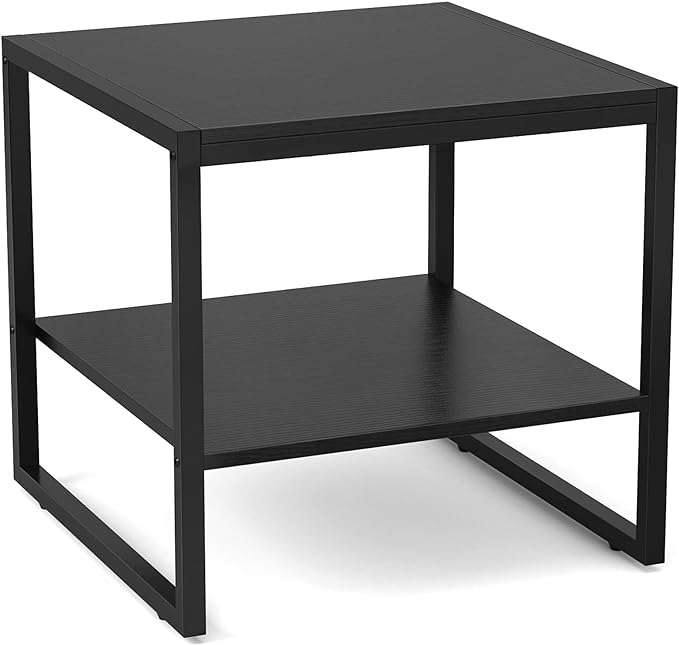 End Table, 20 Inch Square Side Table Modern Night Stand with 2-Tier Storage Shelf