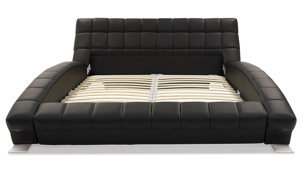 Adonis Black Tufted Genuine Leather Platform Bed - Queen